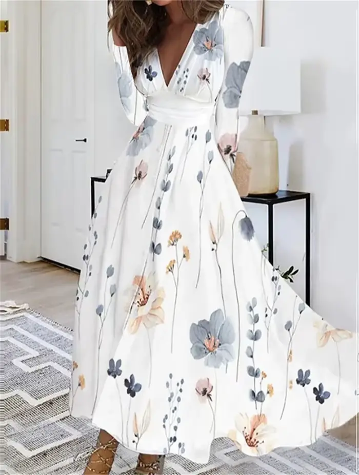 Robe longue élégante à imprimé floral pour femmes