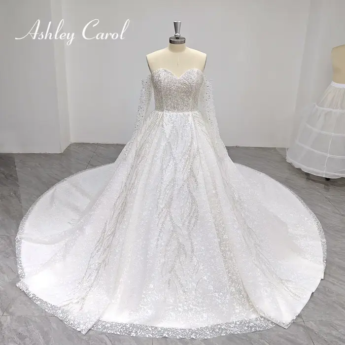 Ashley Carol robe De bal robe De mariée vraies photos mariée princesse bretelles scintillant Tulle r