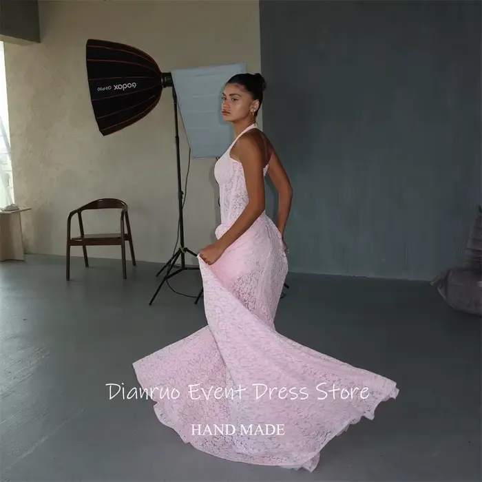 Dianruo – Robe De soirée en dentelle rose délicate