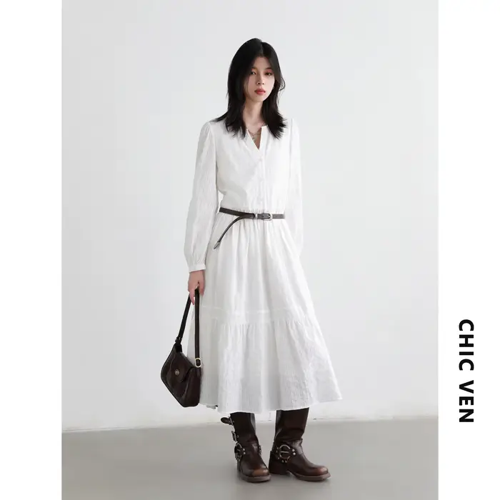 Robe femme CHIC VEN longue décontractée avec gilet tricoté, ensemble deux pièces pour femme, style européen chic, occassions bureau et spéciales