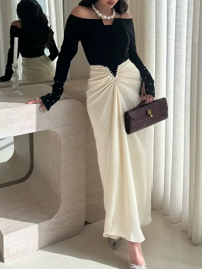 Robes longues de soirée luxueuses VGH couleur noire pour femmes