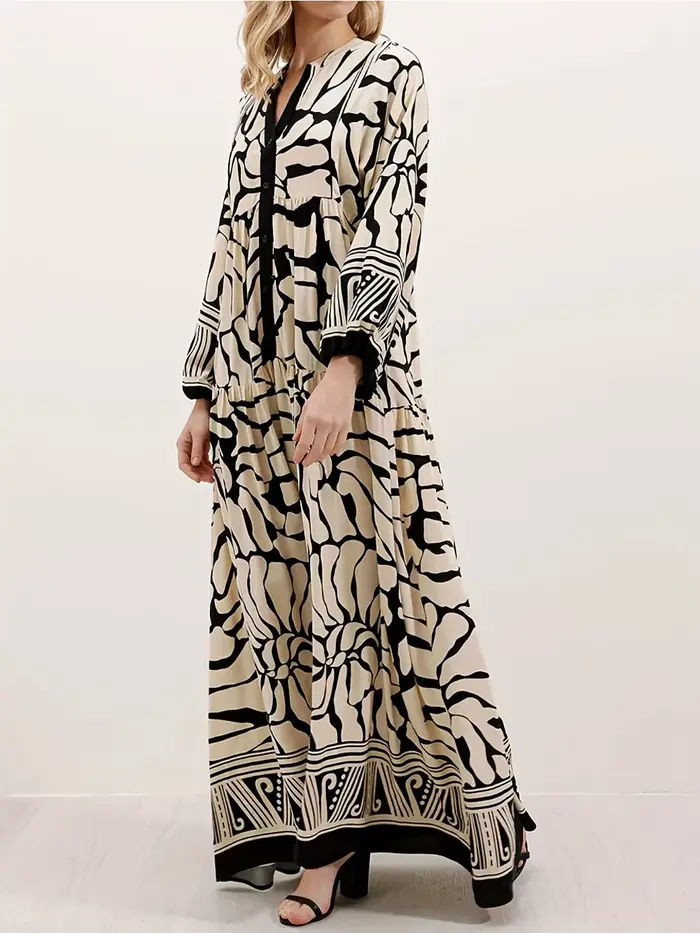 Eid femmes Robe musulmane automne imprimé col en V Abaya dubaï robes Largos robes longues Robe arabe