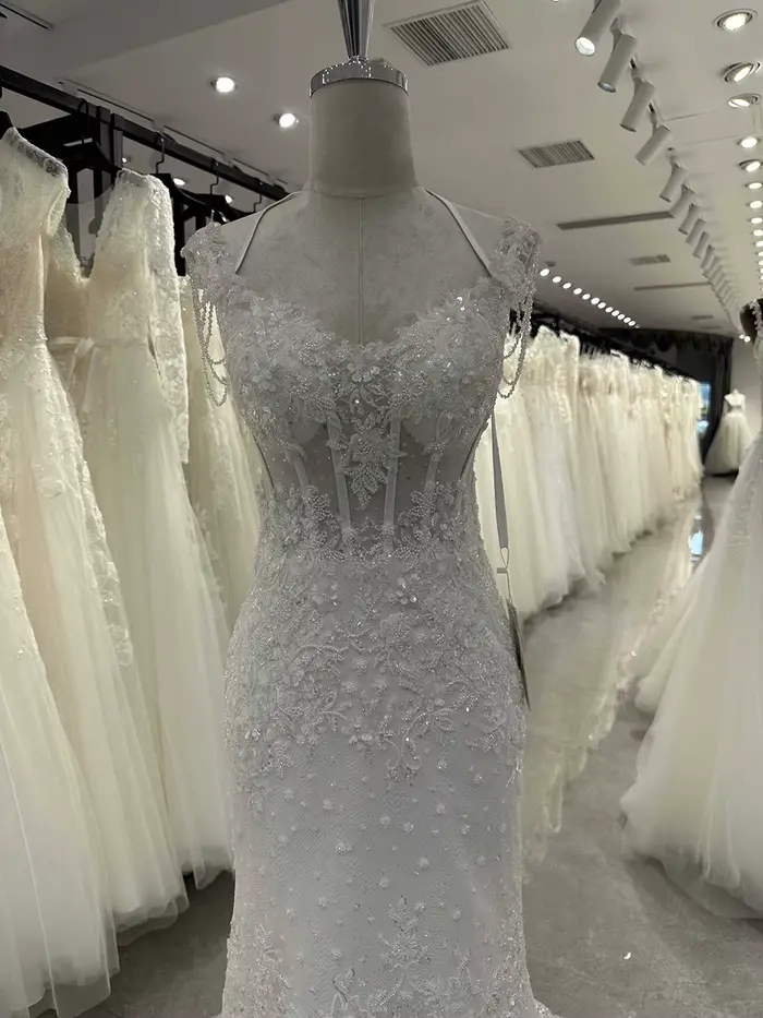 9448 personnalisé image réelle sexy sirène robe de mariée 2022 dentelle manches courtes robes
