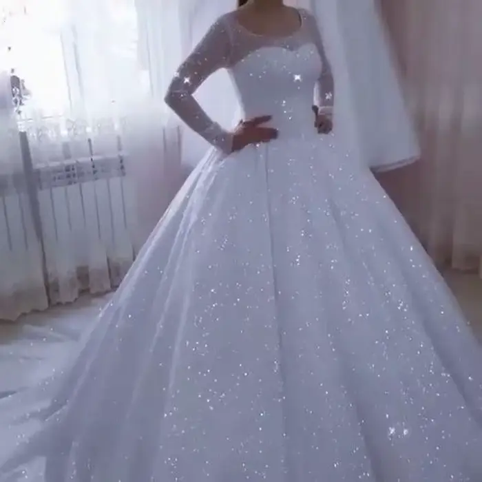 Robe de mariée A-Line scintillante en polyester avec décoration de perles pour femmes, occasion spéciale, soirée formelle, mariage