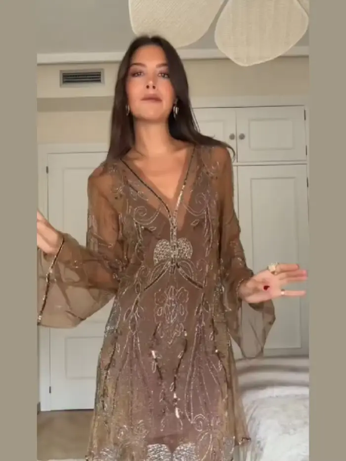 Robe mini vintage en sequins transparents pour femmes
