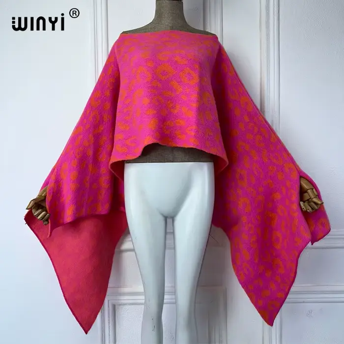 WINYI-Robe chaude bohème pour femme, vêtements de vacances, cape irrégulière, imprimé léopard, ponchos élégants, hiver, 550