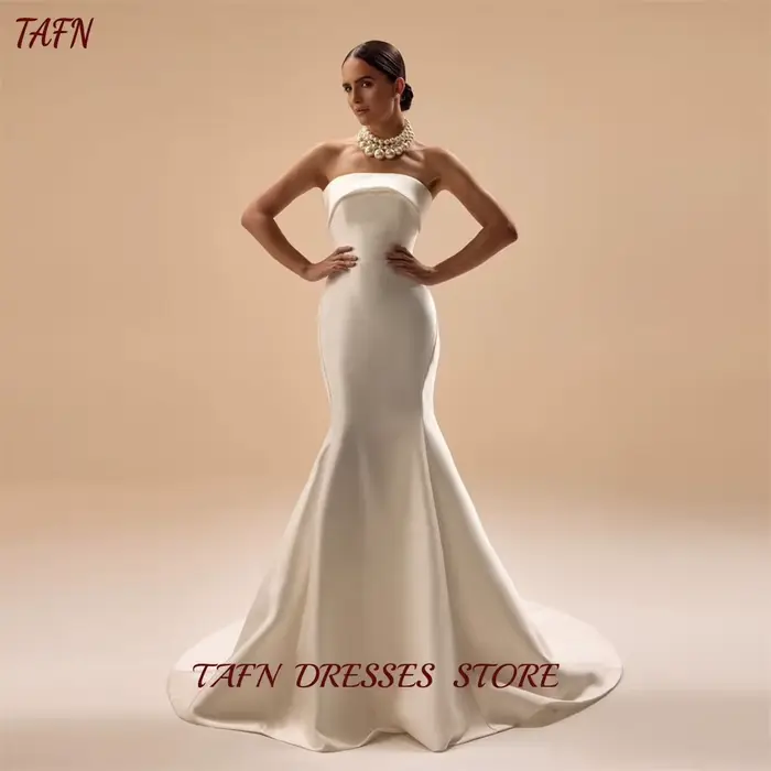TAFN – robe de mariée sirène élégante pour femme, sans bretelles, sans manches, en Satin, avec ferme
