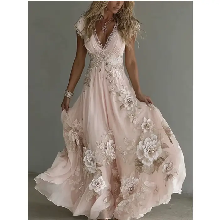 Robe longue d'été pour femme à motif 3D