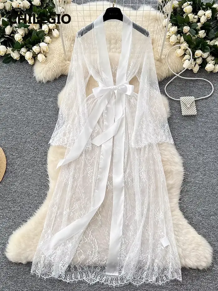 MiniInTheBox LGIO-Robe longue en dentelle transparente pour femme, tentation, chemise de nuit sexy à