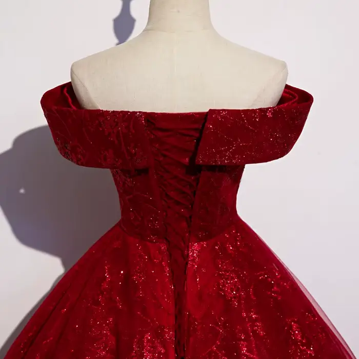 Robe de Soirée Rouge en Tulle à Paillettes pour Femme
