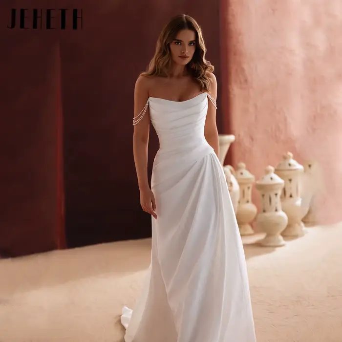 Robe de mariée sirène en polyester avec traîne courte, corsé intégré, dos nu et fermeture éclair, pour femmes grandes tailles et enceintes, adapté pour les mariages, fiançailles et second looks