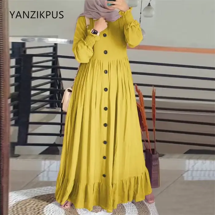 Robe rétro ample à volants et col rond en polyester pour femmes, mode luxueuse musulmane, occasions spéciales printemps automne