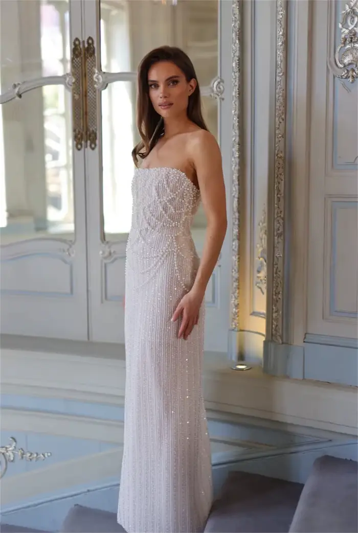 Kyoto Perles blanches Robes de mariée sirène à lacets sur l'épaule personnalisée فAbito