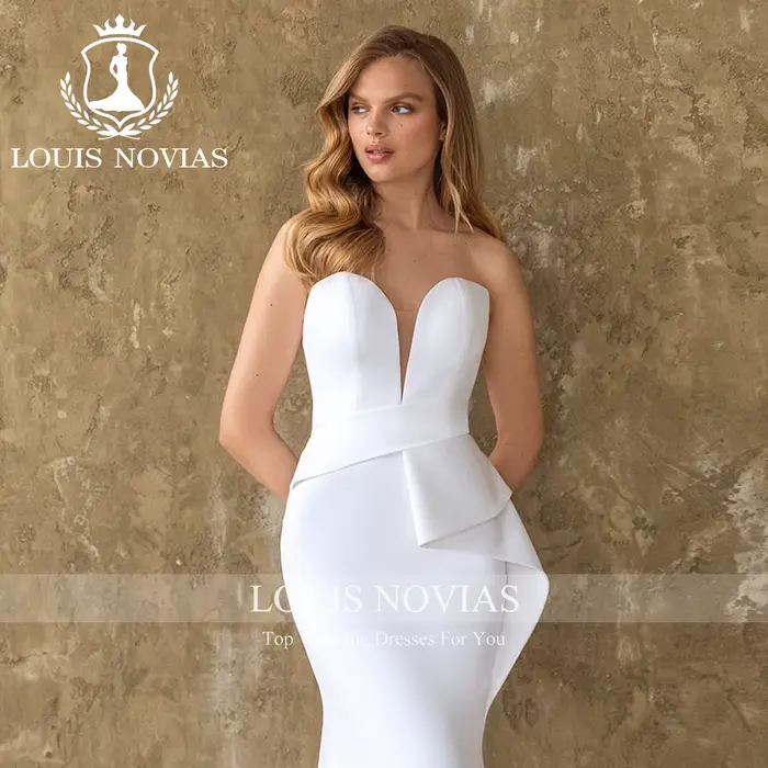 LOUIS NOVIAS robe De mariée en Satin Style sirène chérie sans manches froncé