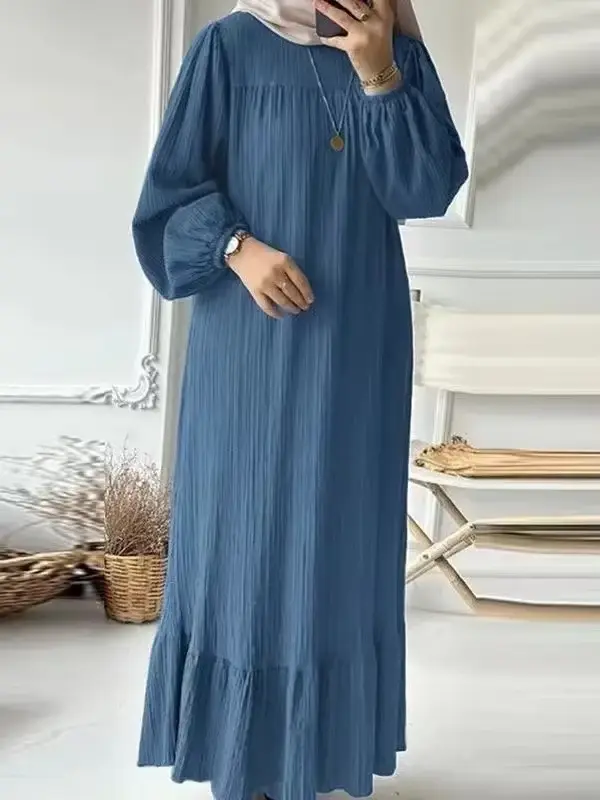 Robe femme printemps automne nouvelle mode manches à bulles rétro confortable décontracté respirant 