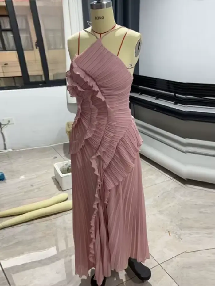 Robe de soirée Style plage avec volants sexy col licou maxi date de nuit chic et élégante dos nu pour femmes occasions spéciales