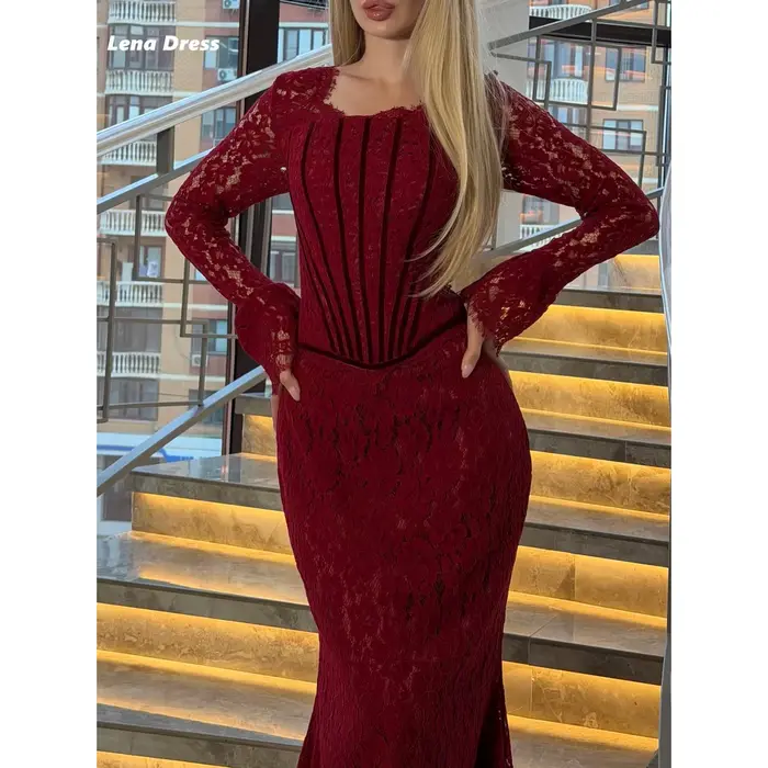 Robe de Soirée Lena Élégante à Manches Longues en Dentelle Brodée pour Occasions Spéciales Soirées Officielles Fêtes de Mariage