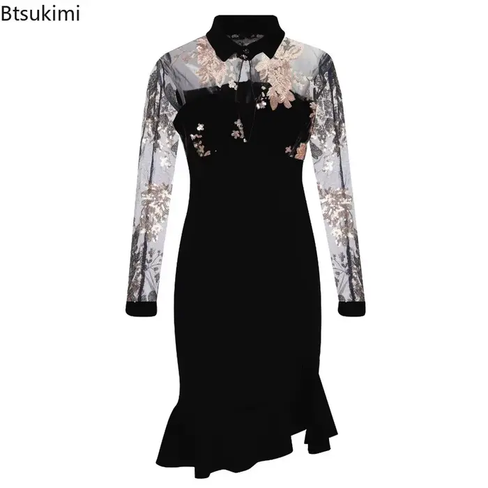 Robe à volants en polyester pour femmes, élégante et sophistiquée, idéale pour soirées et occasions spéciales
