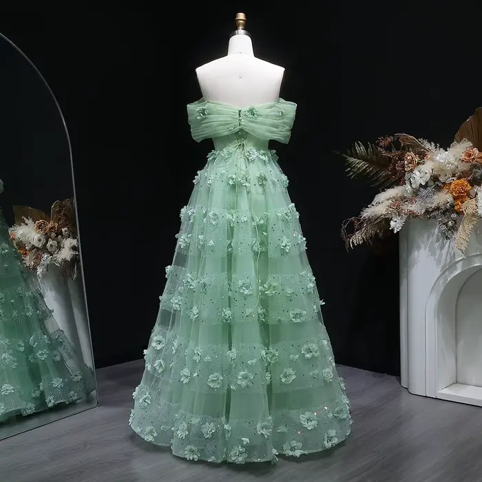 Robe de soirée Sharon Said en polyester avec décoration florale 3D, sans manches, pour femmes de tous âges, pour mariages arabes et soirées officielles