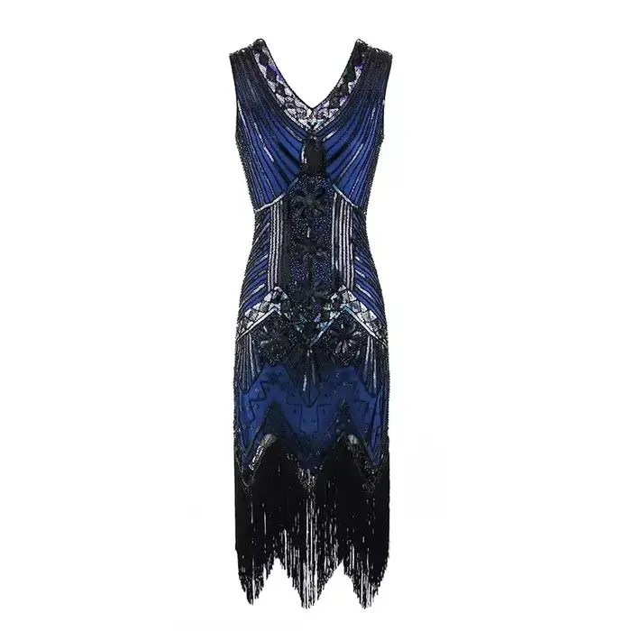 Robe à clapet vintage des années 1920 en polyester pour femmes grande taille, grande danse, soirée de bal, charleston, pompon et paillettes