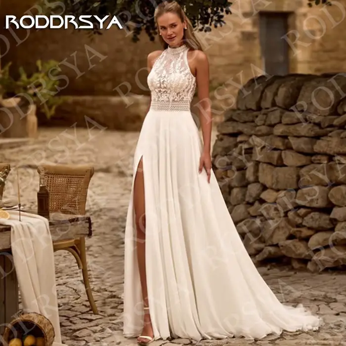 RODDRSYA 2026 robe de mariée bohème dos ouvert dentelle licou cou haute fente une ligne robes