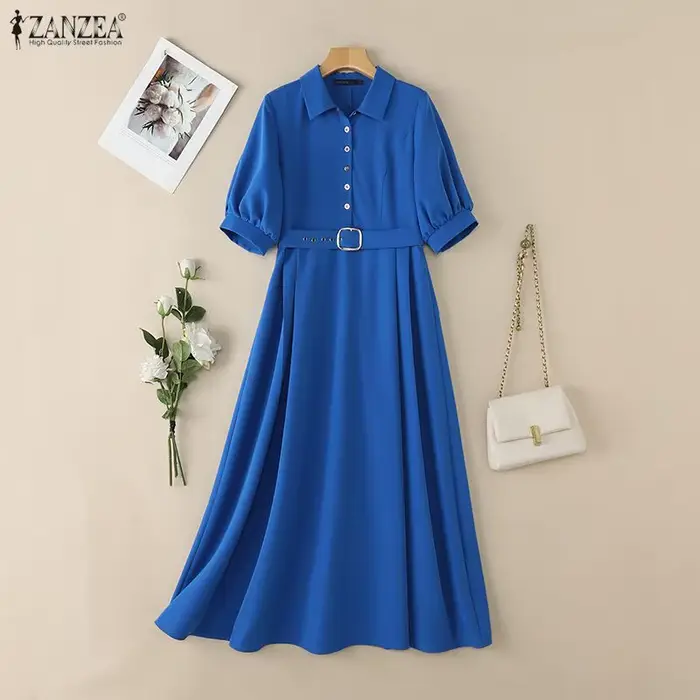 ZANZEA Robe Midi Élégante et Chic pour Femme
