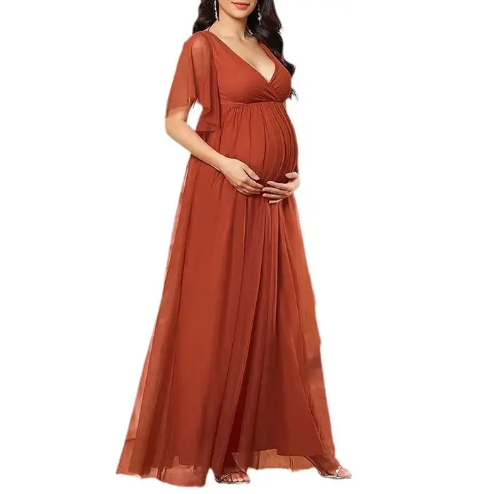 Robe de Soirée à Manches Courtes et Col en V