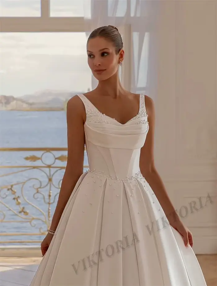 VIKTORIA classique princesse robes De mariée pour femme à lacets Satin perles chérie robe De Casamento personnalisé