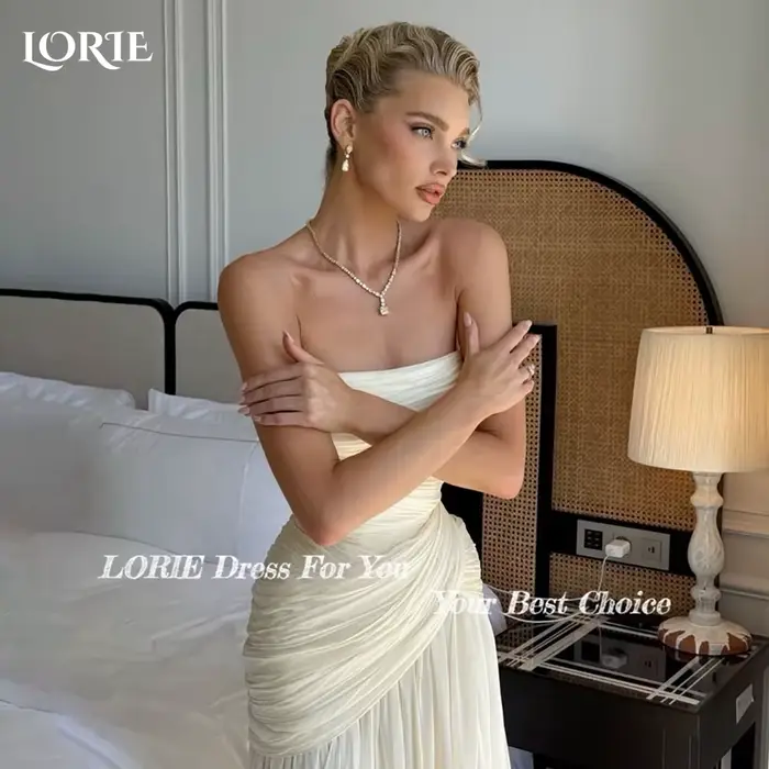 LORIE crêpe modeste sirène robe de mariée de luxe sans bretelles robes