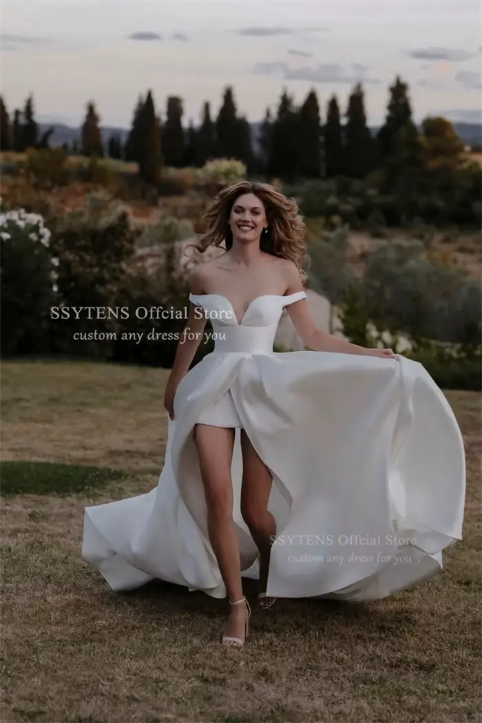 Robe de mariée sur mesure SSYTENS élégante et moderne en polyester satiné pour cérémonies de mariage et grandes occasions