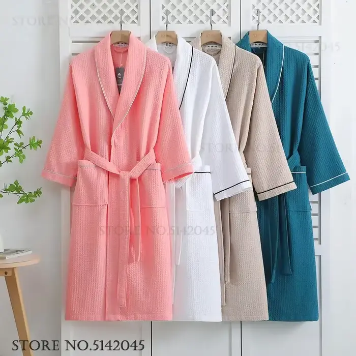 100% coton Couple Robe gaufre peignoir