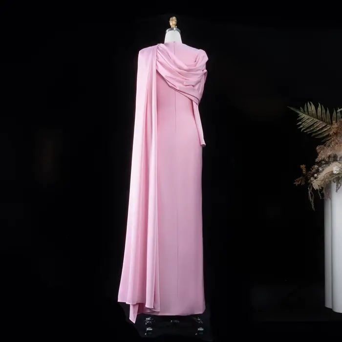 Robe de soirée sirène Sharon Said style Dubaï avec cape et manches longues pour mariage et fête en polyester élégante à offrir pour femme occasions spéciales