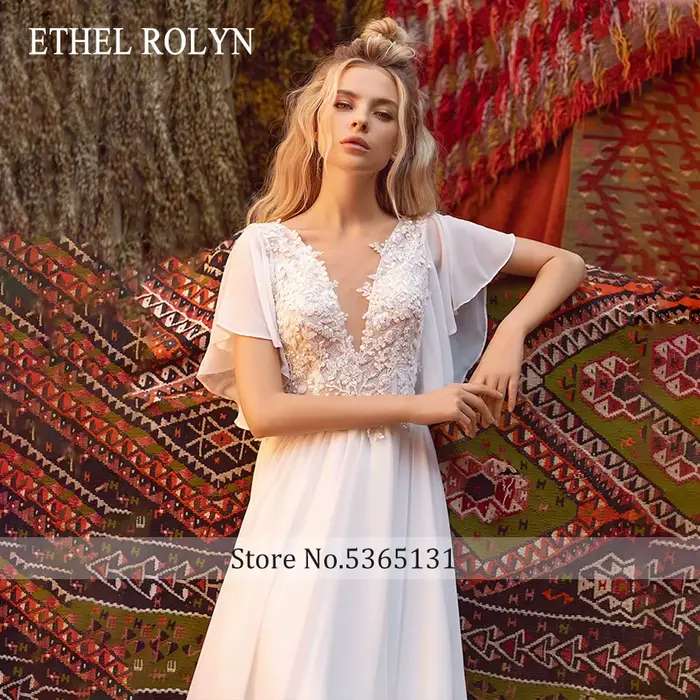 ETHEL ROLYN robe de mariée sirène Chic paillettes col en v Appliques
