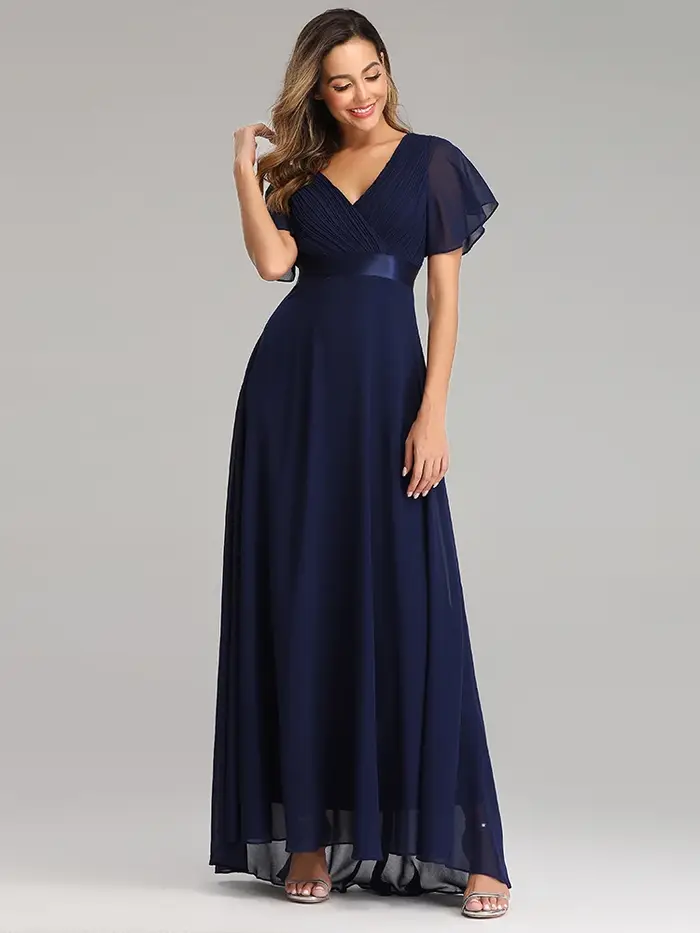 Robe de soirée élégante en mousseline de soie avec col en V et volants pour femmes, occasions spéciales, soirée officielle, mariage