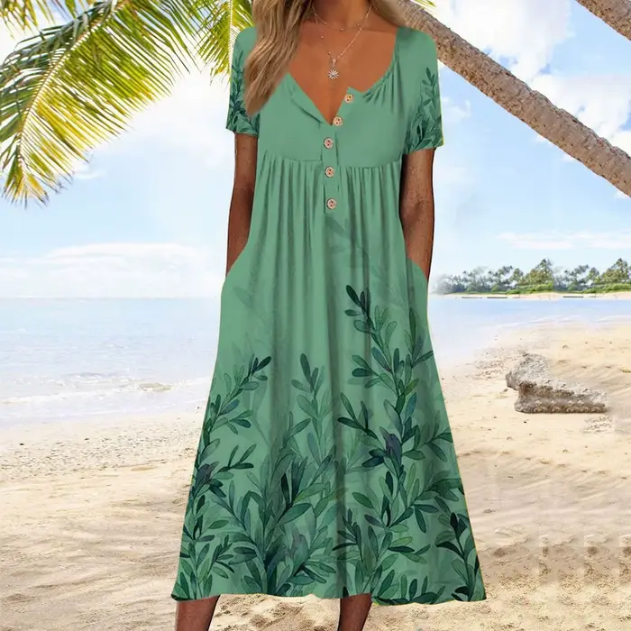 Robes en vente robes De liquidation pour femmes 2022 à manches courtes fleur cravate ronde bouton longue robe droite robes De Fiesta