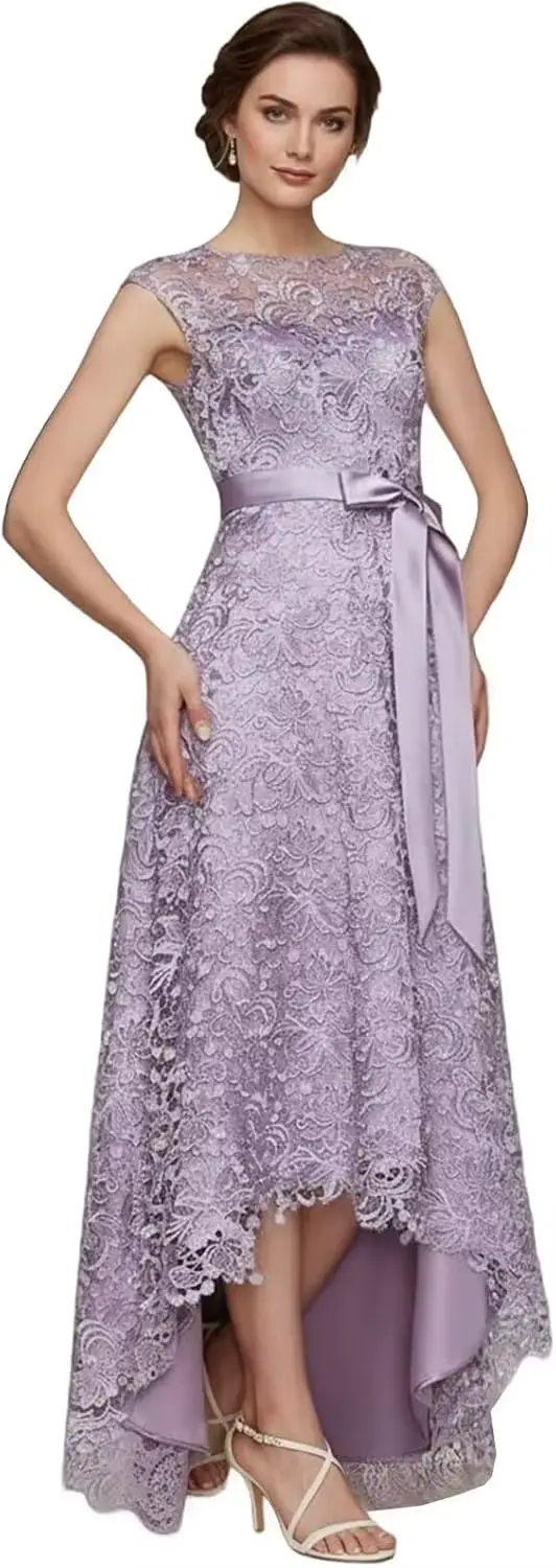 Robe de mère de la mariée en mousseline à lacets 2026 pour femme, coupe asymétrique trapèze avec nœu