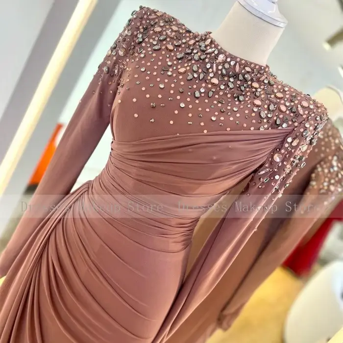 Robe de soirée de luxe en cristal pour femmes, manches longues, sirène/trompette, couleur personnalisable, silhouette élégante pour soirée officielle et mariage