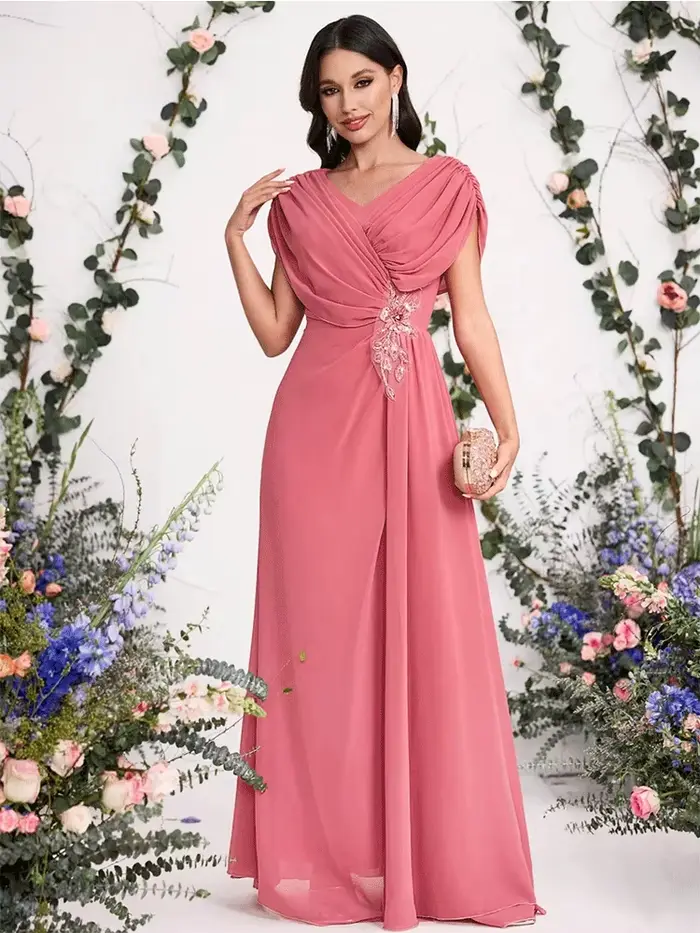 Robe de soirée de demoiselle d'honneur rose
