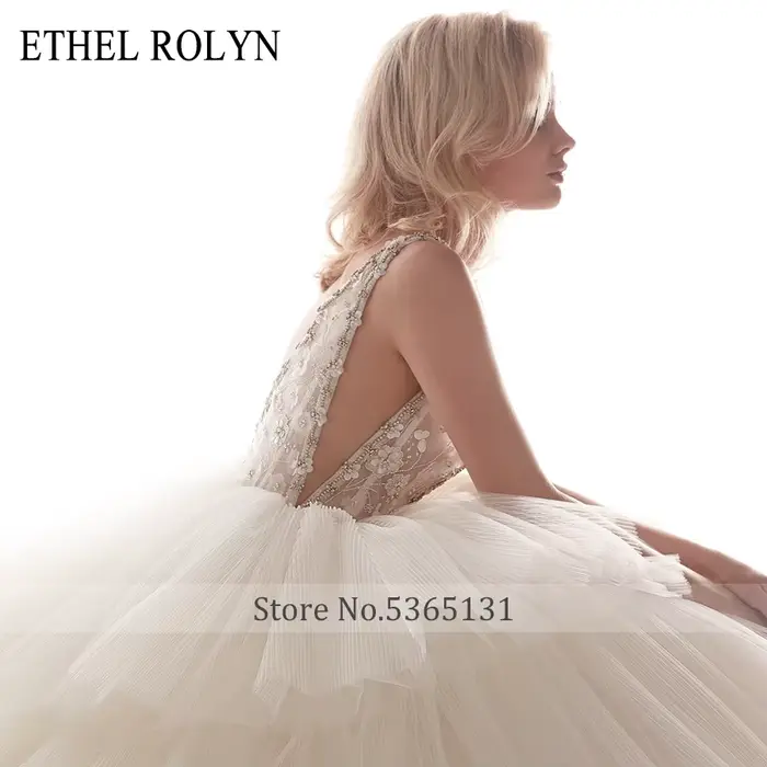 Robe De mariée trapèze en Tulle à volants