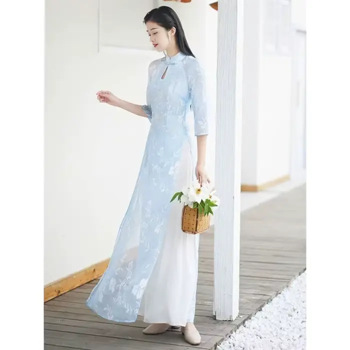 Nouveau Ao Dai Cheongsam-robe d'été légère pour l'obtention du diplôme, design moderne simplifié, tenue vietnamienne traditionnelle élégante