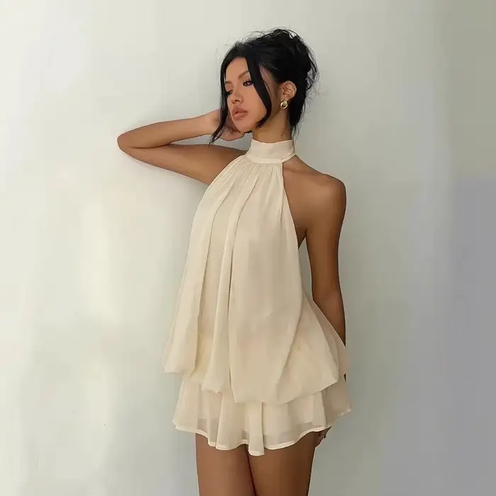 Mini robe licou en mousseline de soie pour femmes