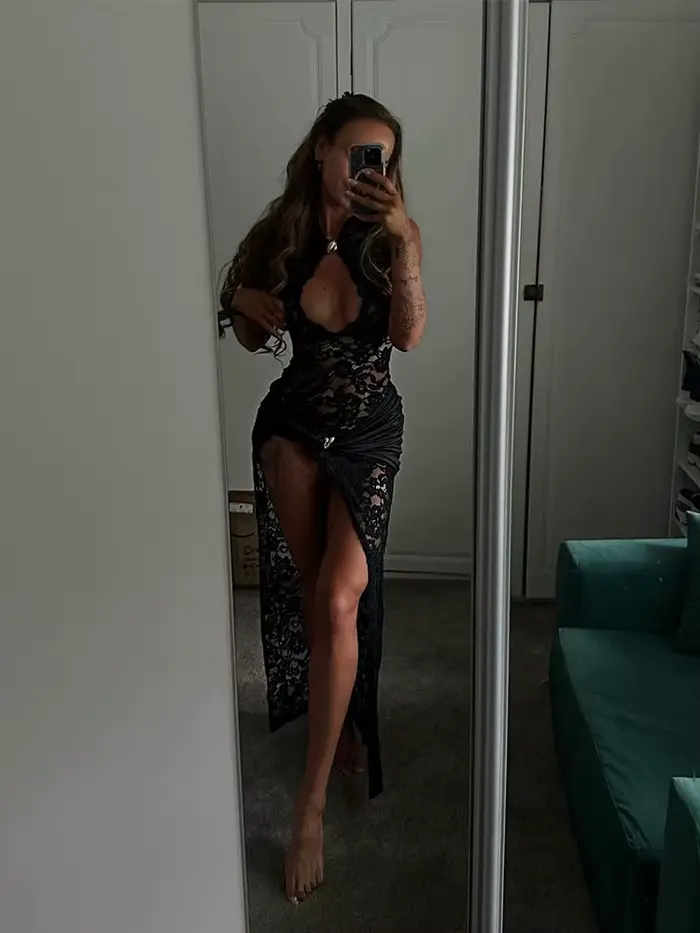 Robe en dentelle noire mode sexy et club pour femmes silhouette gaine longueur cheville occasions spéciales