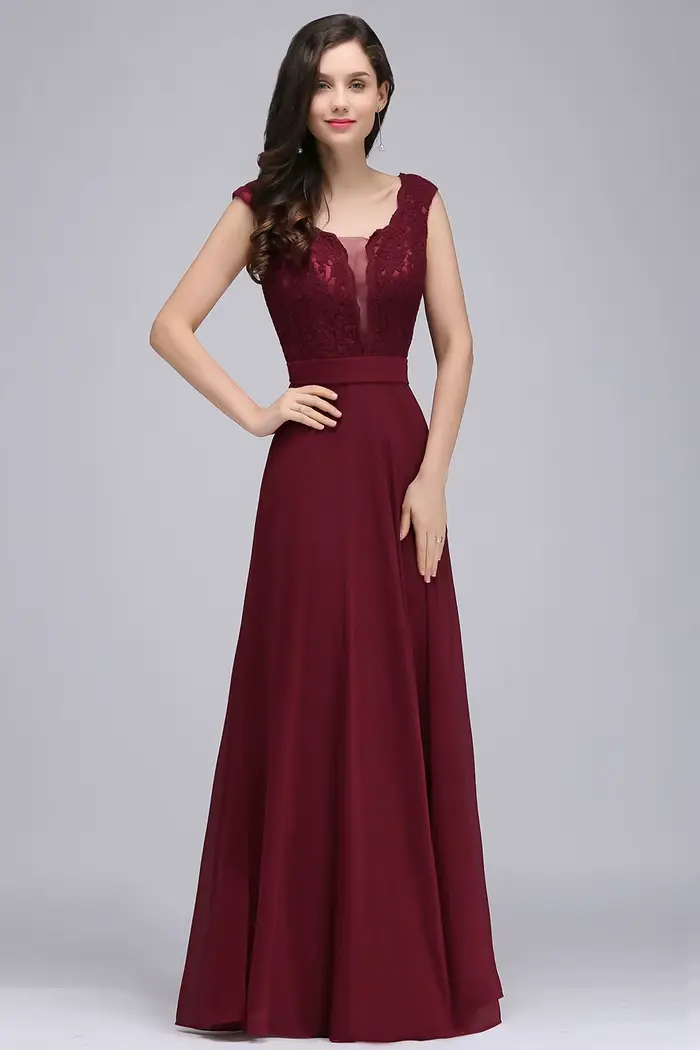 Robe de soirée longue bordeaux pour femmes