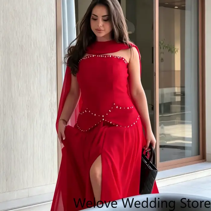 Robe de soirée personnalisée en mousseline fluide rouge vif