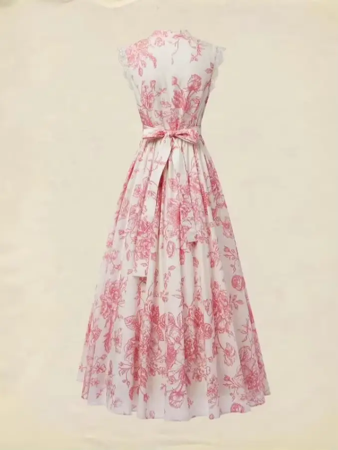 Robe longue de vacances élégante en dentelle patchwork sexy, col en V sans manches, plissée, pour femme, imprimée, avec laçage à la taille, pour soirée