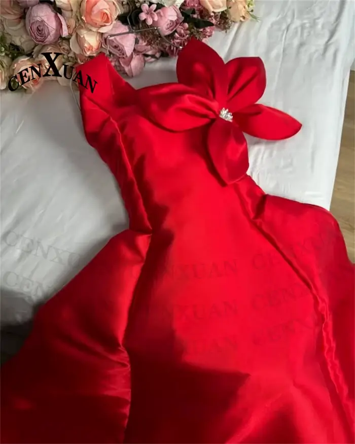 CENXUAN gracieux a-ligne robes De soirée avec fleur 3D bretelles Spaghetti Satin femmes
