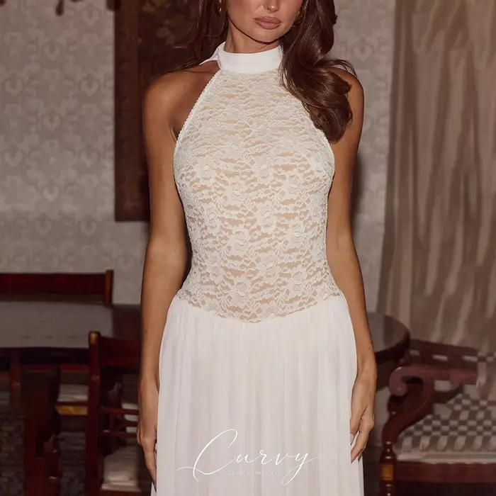Robes de mariée personnalisées en dentelle à col halter pour femmes