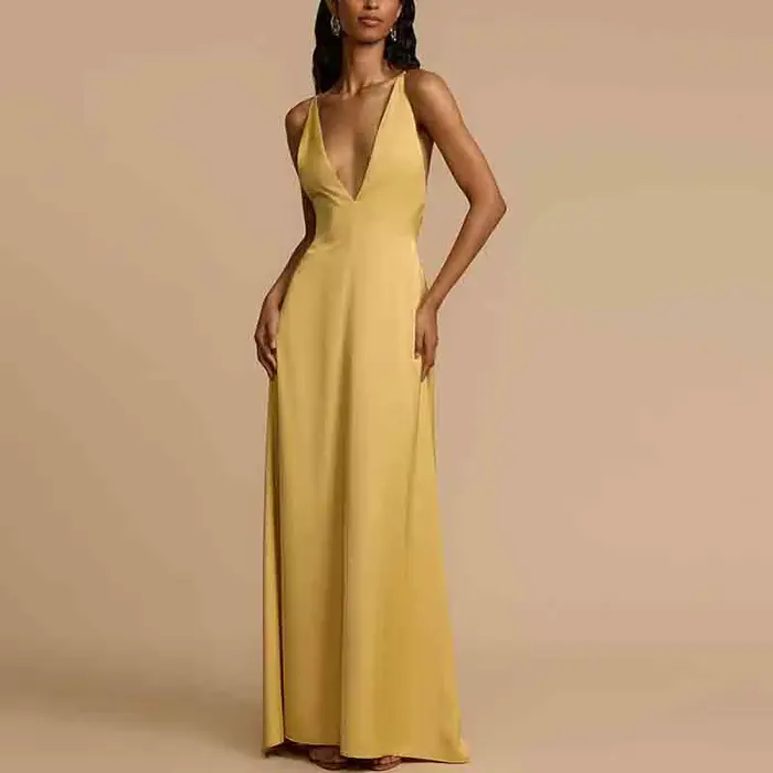 Robe longue élégante sans manches pour femmes, col en V profond, ligne a, robes de soirée, dos nu, à