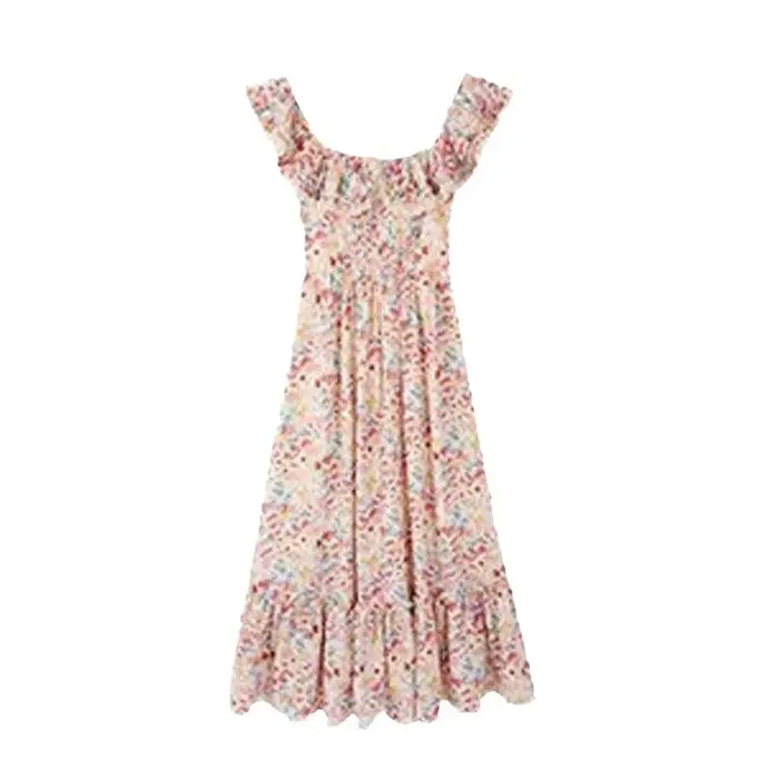 Robe longue élégante en suède douce avec impression floral pour femmes, style chic français, idéale pour vacances et occasions spéciales