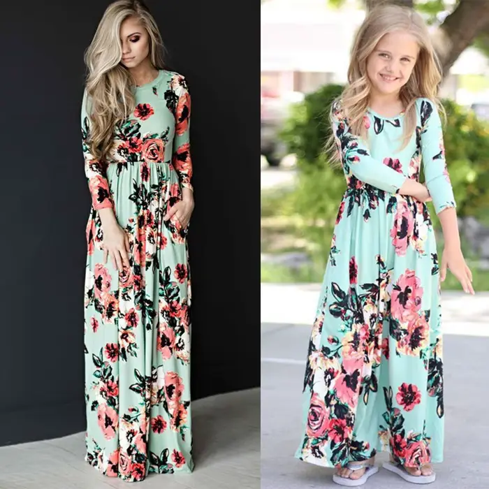 Robe longue à fleurs pour mère et fille